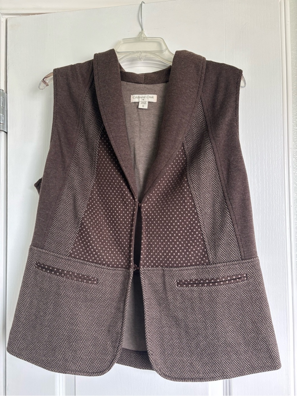 Coldwater Creek Chocolate Brown Sleeveless Herringbone Vest
